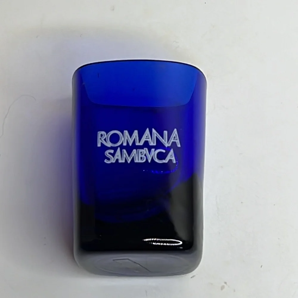 Vintage Romana Sambuca shot glass set of 8 cobalt blue square DA15